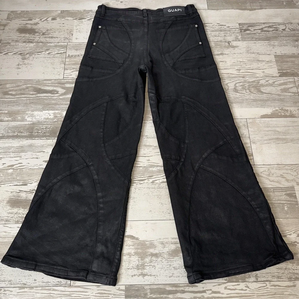 Guapi Jeans Mens 36x32 Black Wide Leg Relaxed Fit Charcoal Denim Stretch Pants